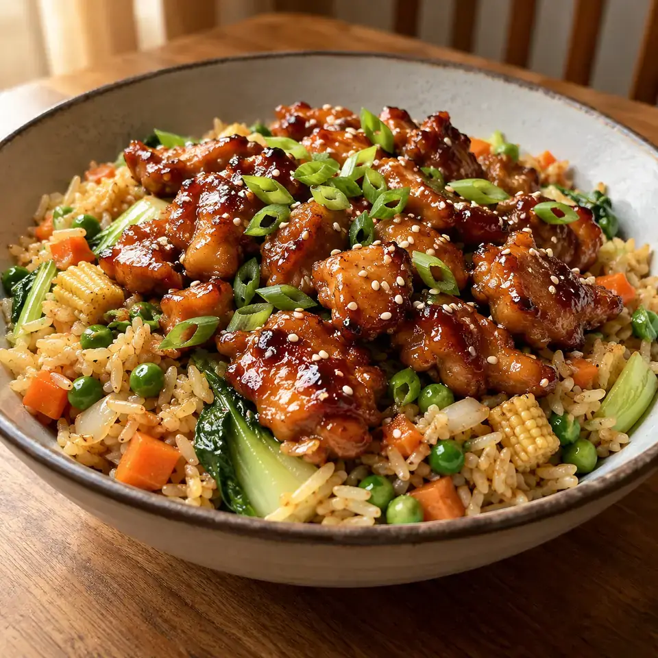 Sticky Chicken With Vegetable Fried Rice — serving inspiration