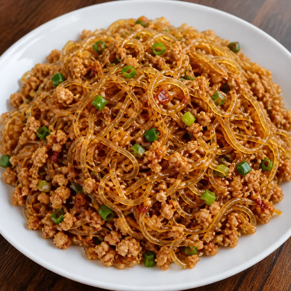Stir Fried Vermicelli with Pork (Ma Yi Shang Shu, 蚂蚁上树) — serving inspiration