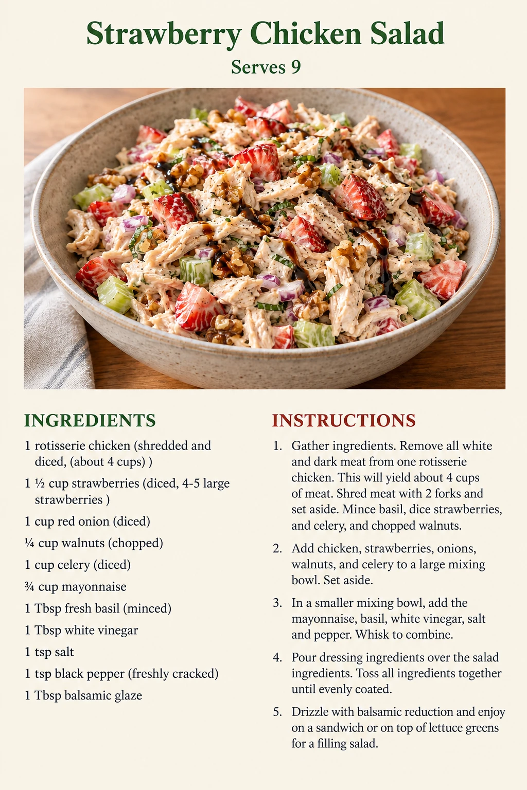Saved Strawberry Chicken Salad recipe card; accessible ingredients and instructions are listed above.