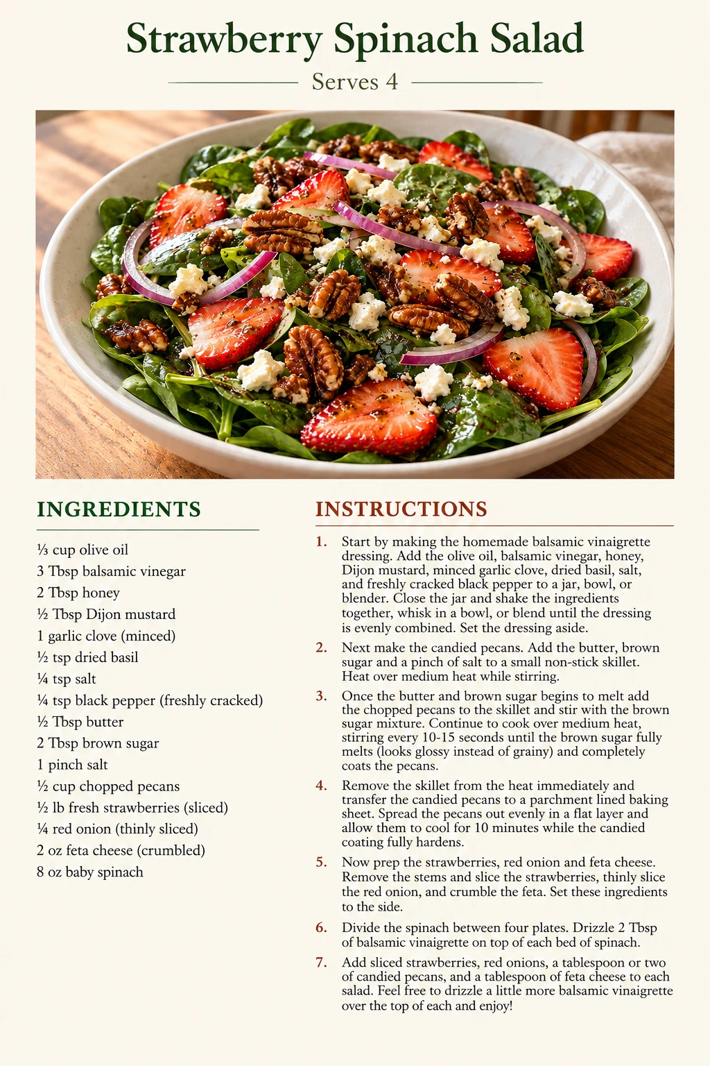 Saved Strawberry Spinach Salad recipe card; accessible ingredients and instructions are listed above.