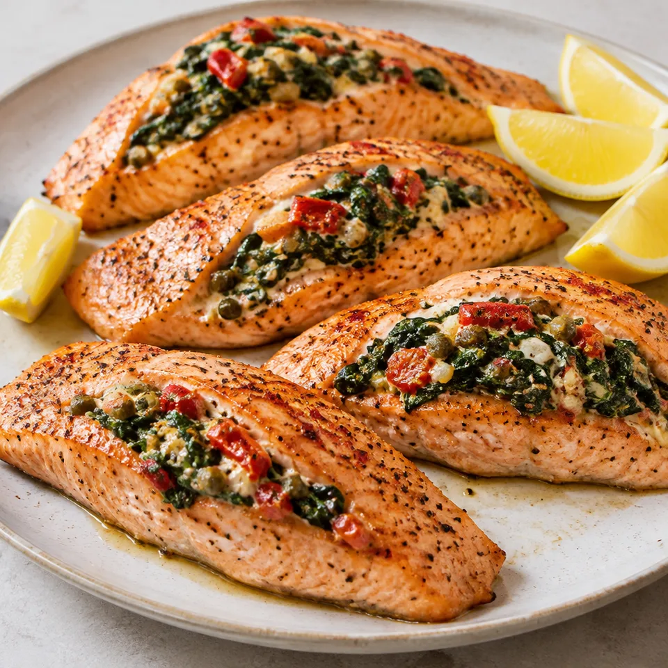 Stuffed Salmon with Spinach, Capers, and Greek Yogurt — serving inspiration