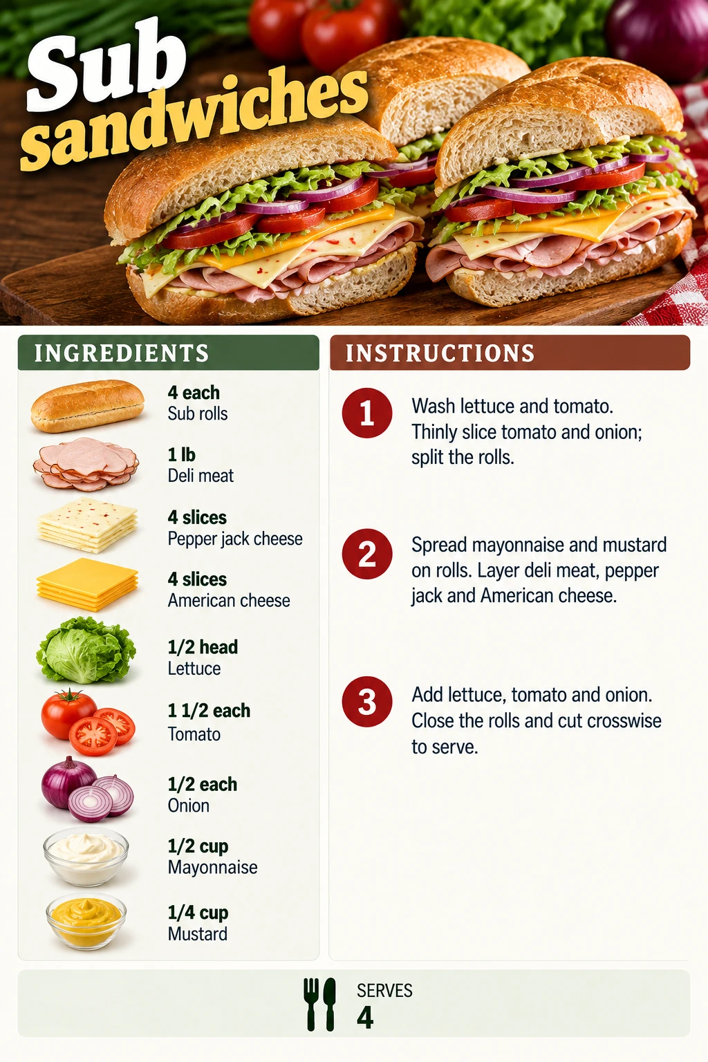 Saved Sub sandwiches recipe card; accessible ingredients and instructions are listed above.