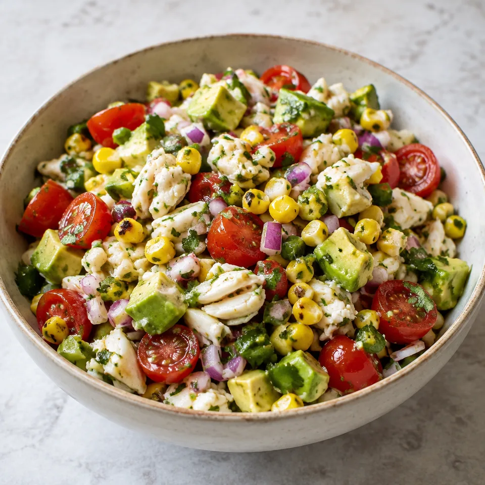 Summer Tomatoes, Corn, Crab and Avocado Salad — serving inspiration