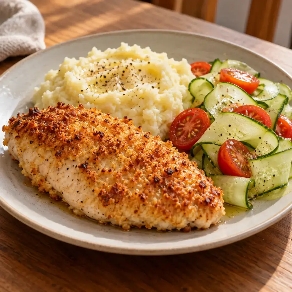 Super Quick Chicken Dinner: Crumbed Chicken with Mashed Potatoes — serving inspiration