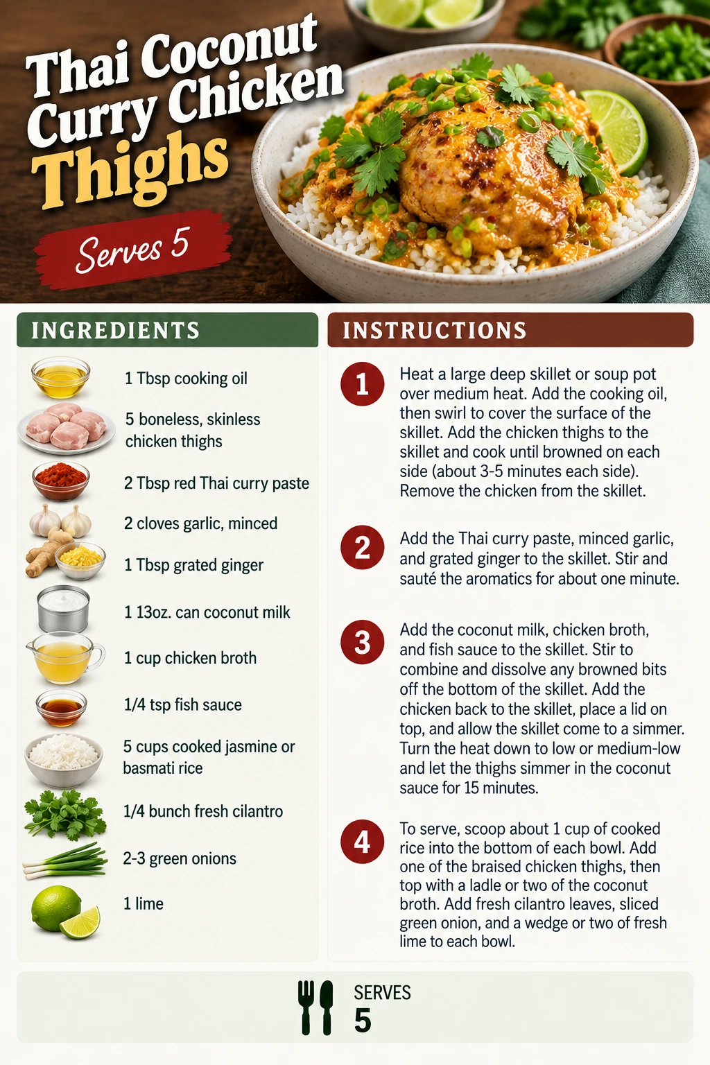 Saved Thai Coconut Curry Chicken Thighs recipe card; accessible ingredients and instructions are listed above.