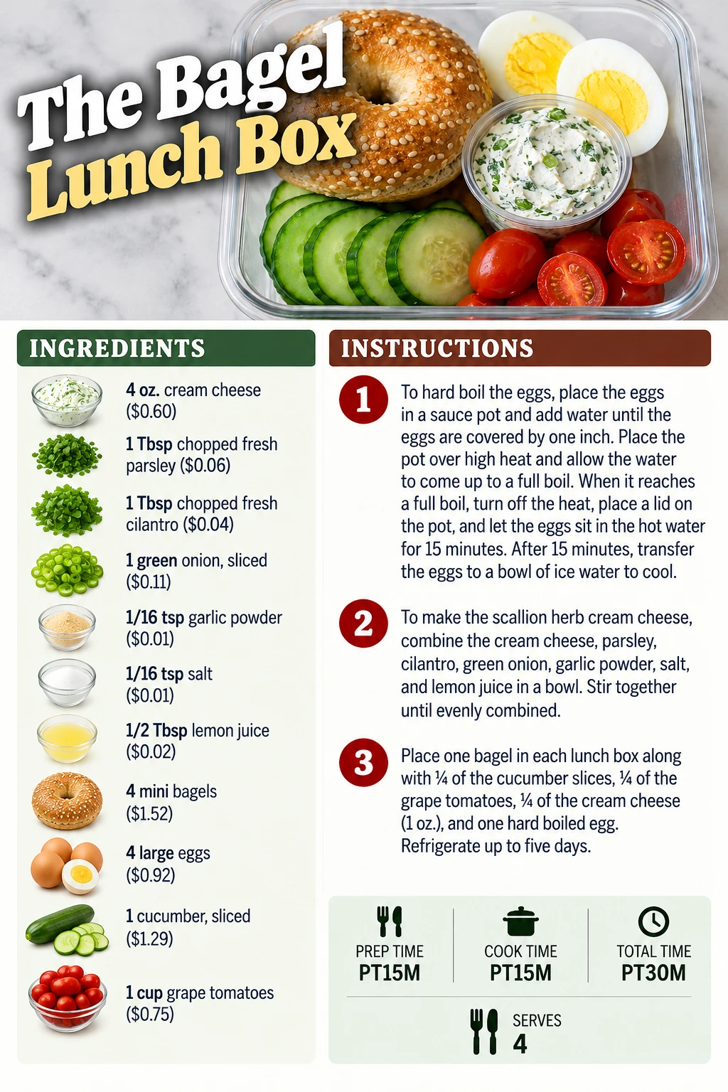 Saved The Bagel Lunch Box recipe card; accessible ingredients and instructions are listed above.