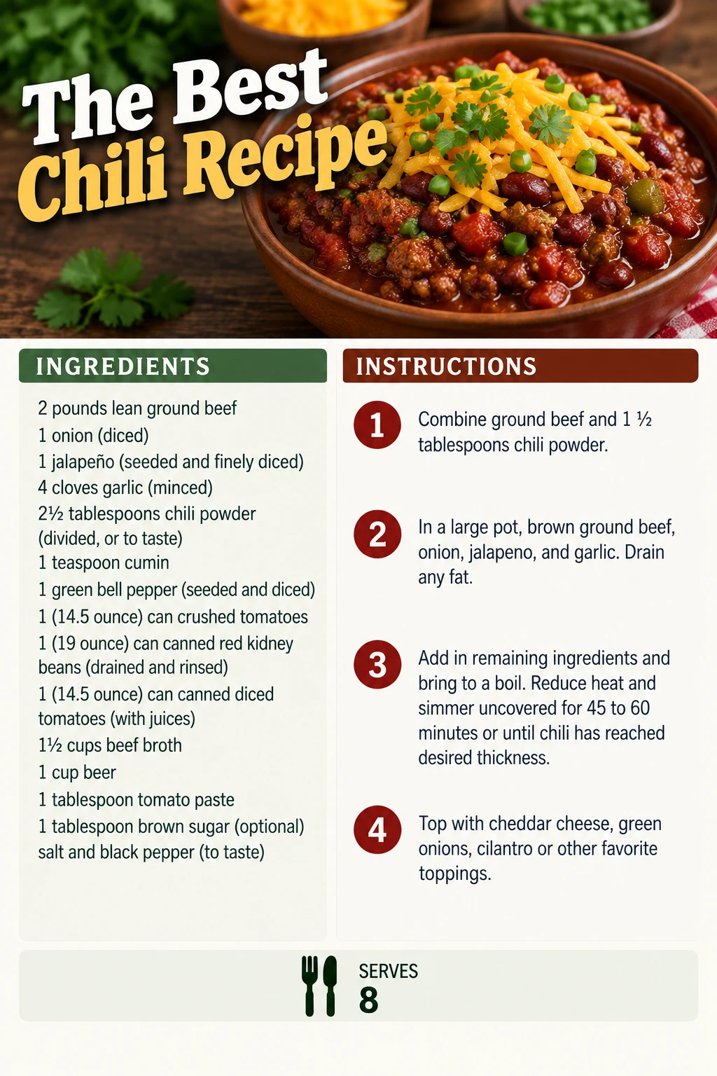 Saved The Best Chili Recipe recipe card; accessible ingredients and instructions are listed above.