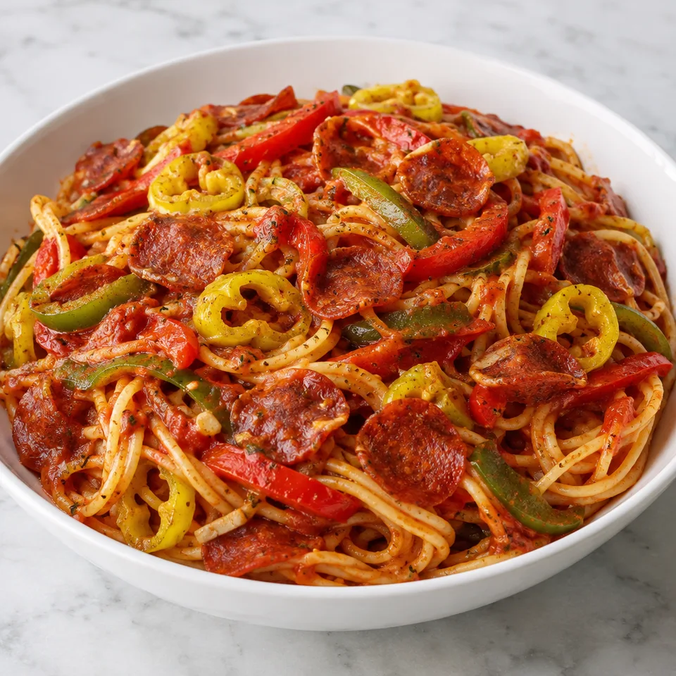 Three Pepper Pasta with Crispy Pepperoni — serving inspiration