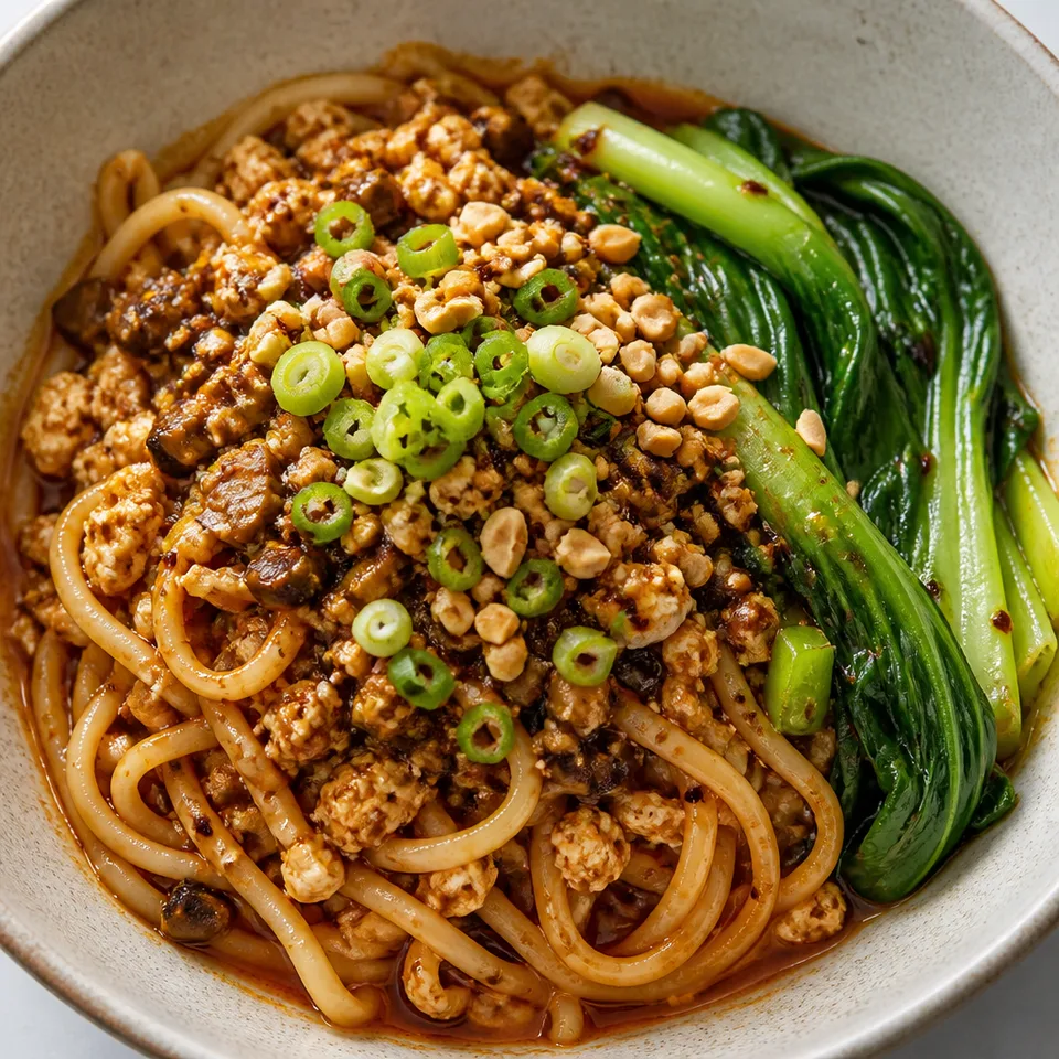 Tofu & mushroom dan dan-style noodles — serving inspiration