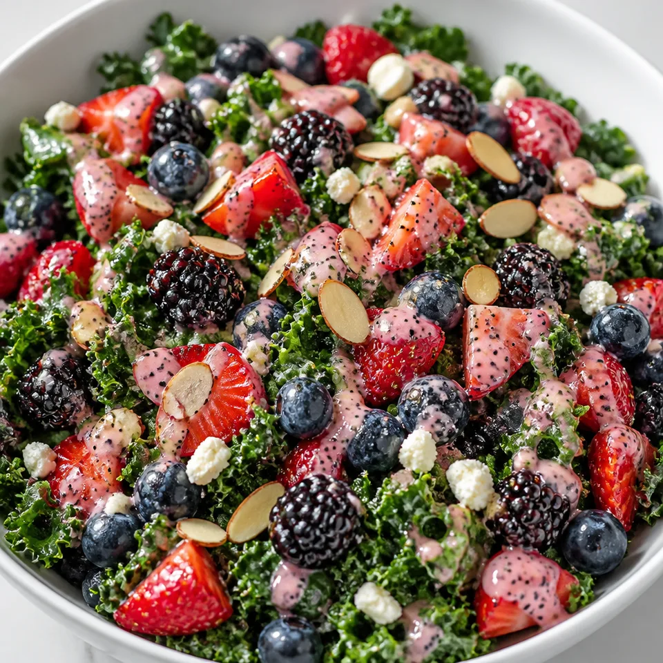 Triple Berry Kale Salad with Creamy Strawberry Poppyseed Dressing — serving inspiration