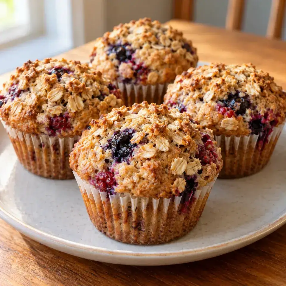 Triple Berry Oatmeal Muffins — serving inspiration