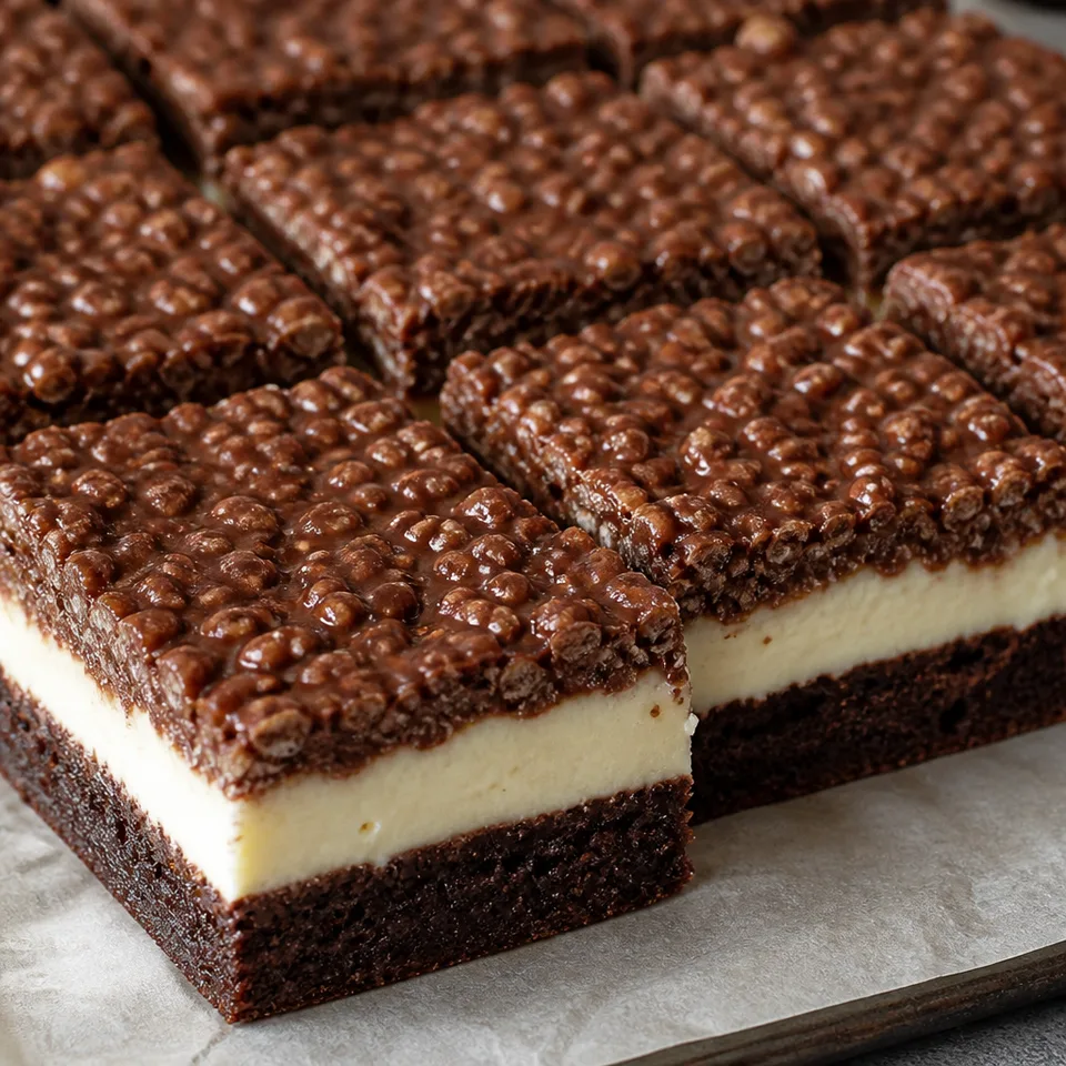 Triple Layer Rice Krispie Brownies — serving inspiration