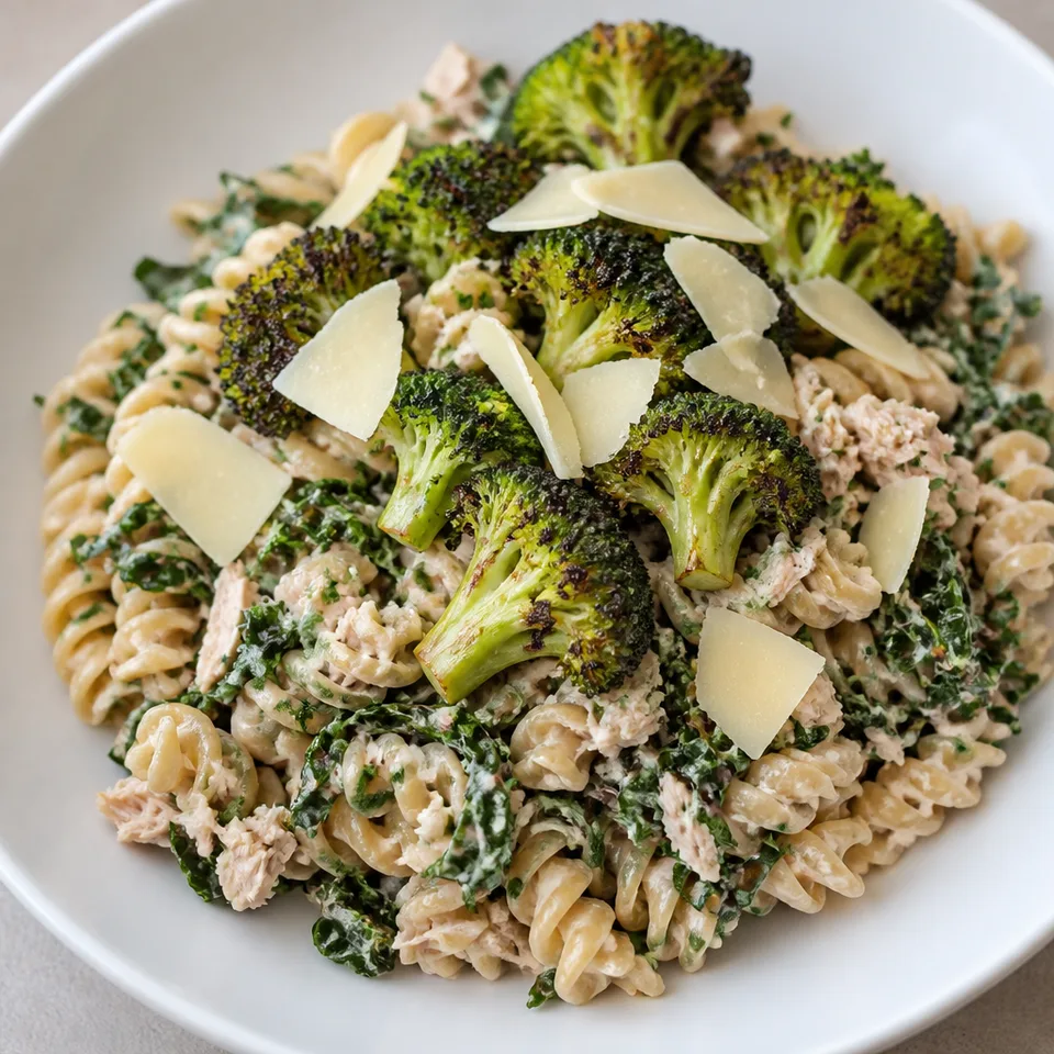 Tuna, Broccoli and Kale Caesar Pasta Salad — serving inspiration