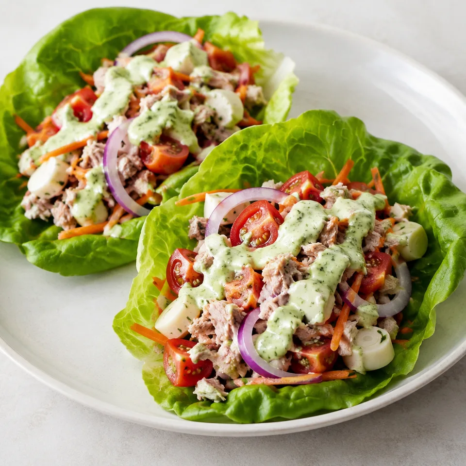 Tuna Lettuce Wrap with Avocado Yogurt Dressing — serving inspiration