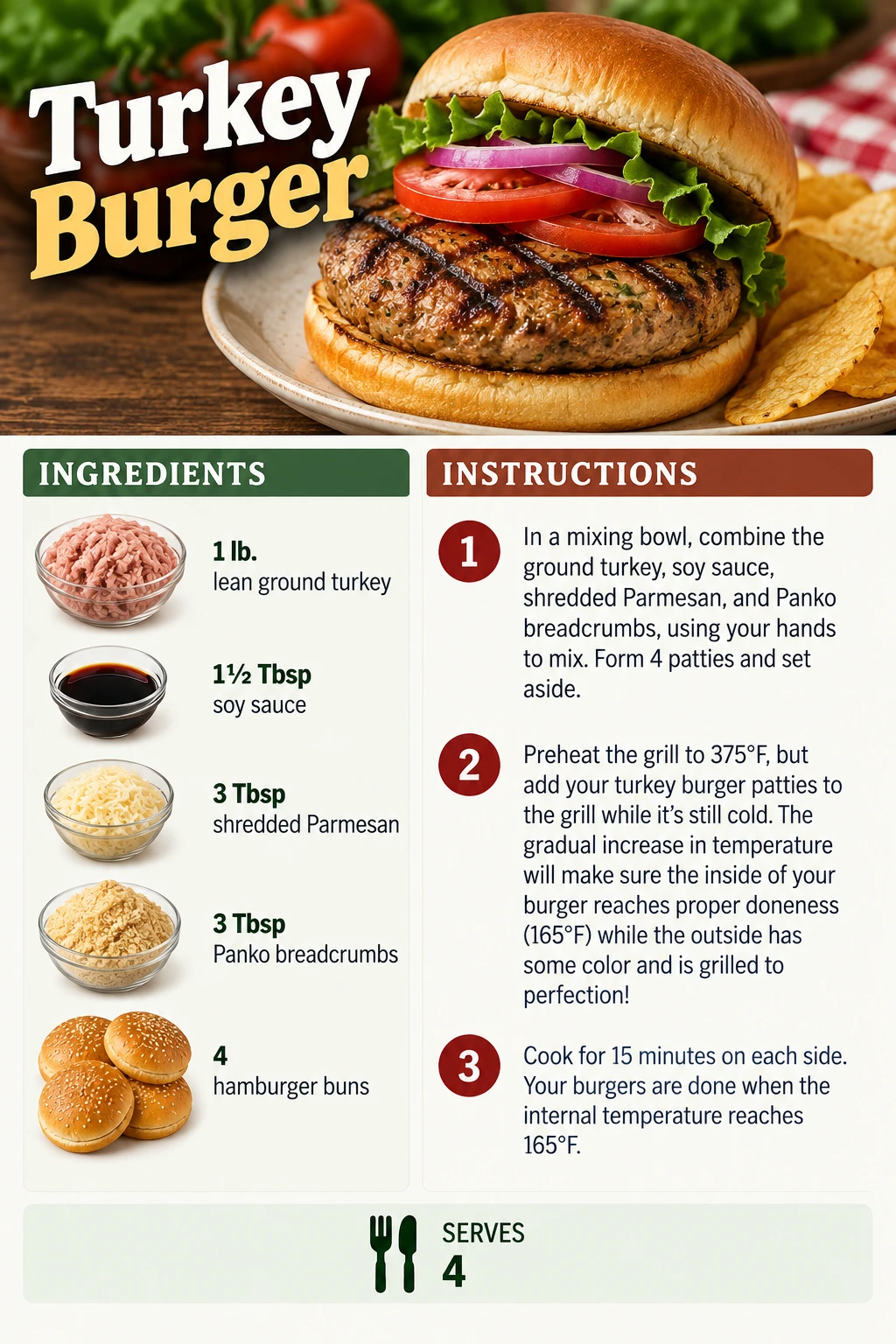 Saved Turkey Burger recipe card; accessible ingredients and instructions are listed above.