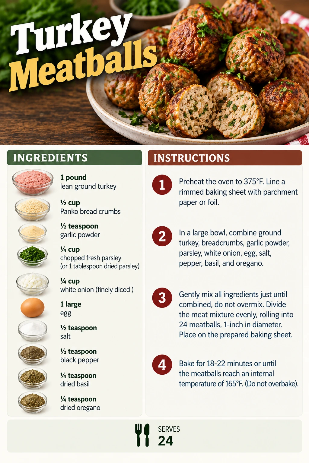 Saved Turkey Meatballs recipe card; accessible ingredients and instructions are listed above.