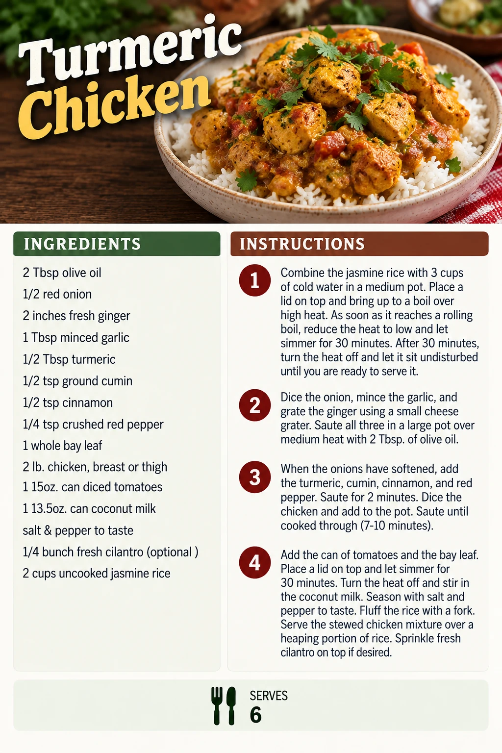 Saved Turmeric Chicken recipe card; accessible ingredients and instructions are listed above.