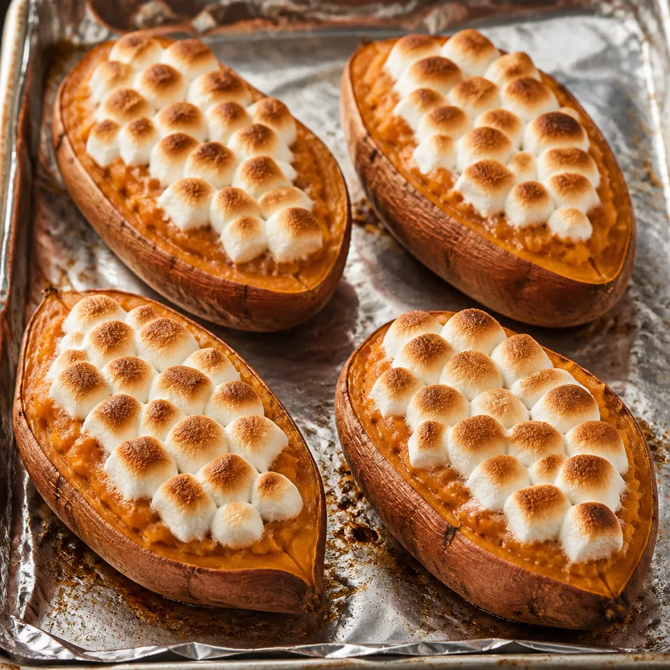 Twice Baked Sweet Potatoes with Toasted Marshmallows — serving inspiration