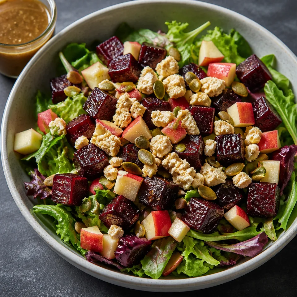 Vegan Roasted Beet Salad (With Tofu Feta and Apple) — serving inspiration