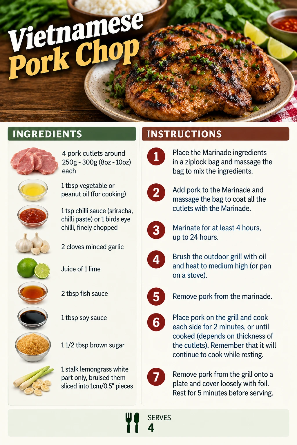 Saved Vietnamese Pork Chop recipe card; accessible ingredients and instructions are listed above.