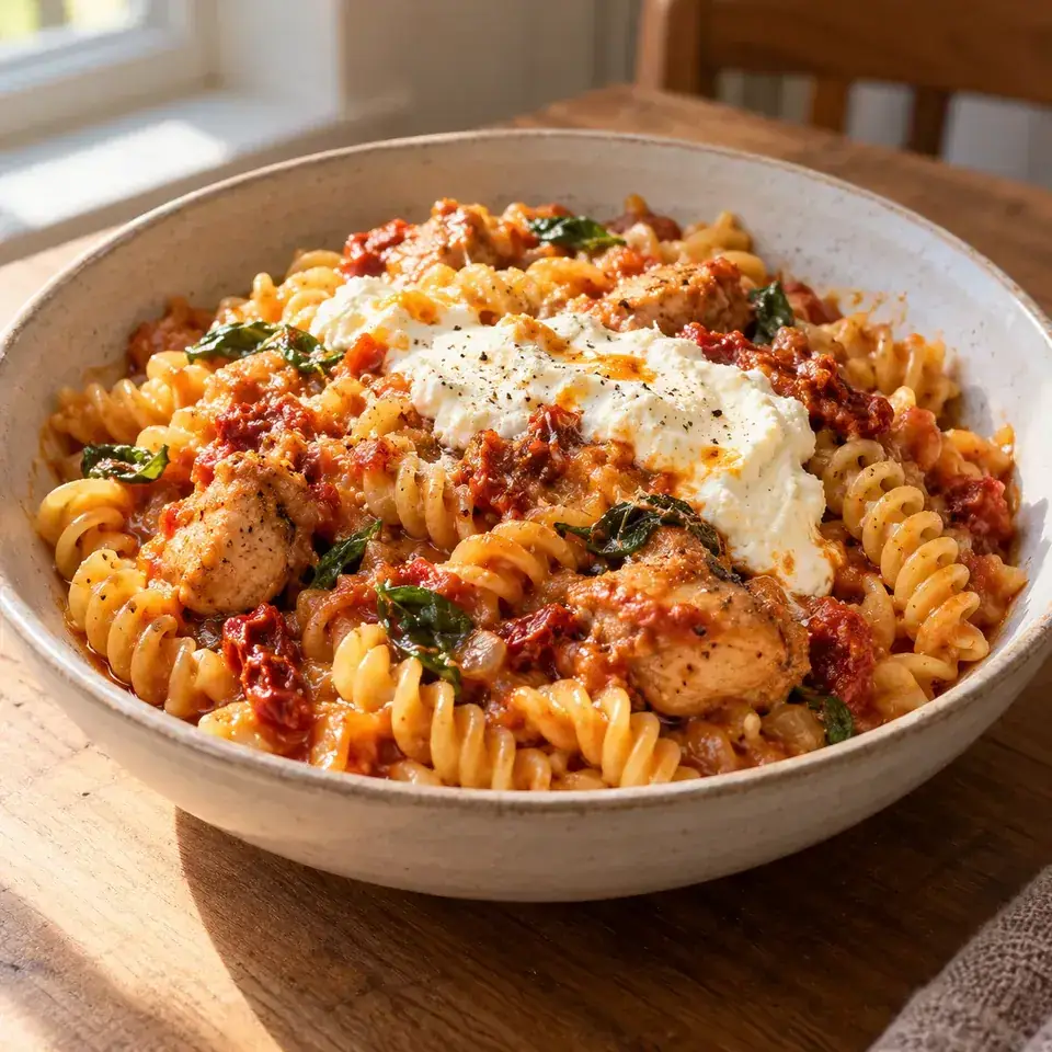 Whipped ricotta one pot chicken pasta — serving inspiration