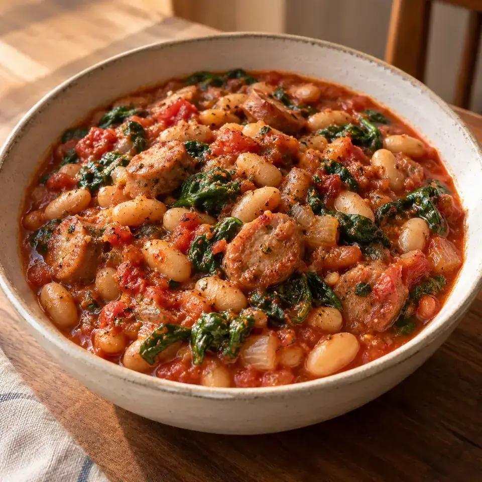White Beans with Tomato and Sausage — serving inspiration