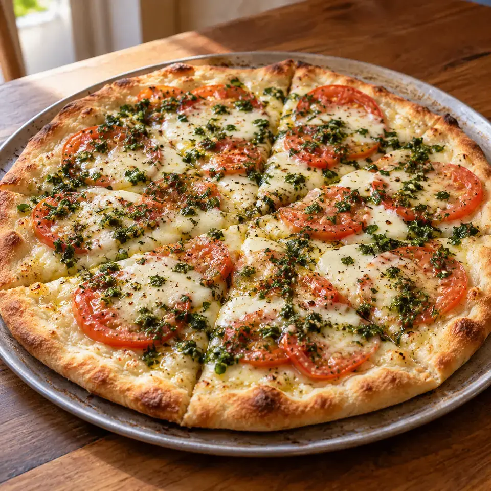 White Pizza with Parsley Pesto Drizzle — serving inspiration