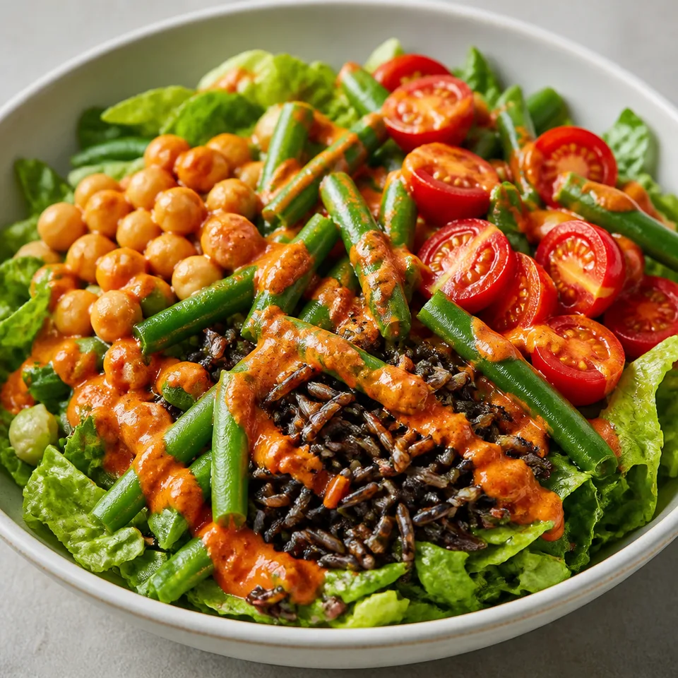 Wild Rice and Bean Salad with Red Pepper Harissa Dressing — serving inspiration