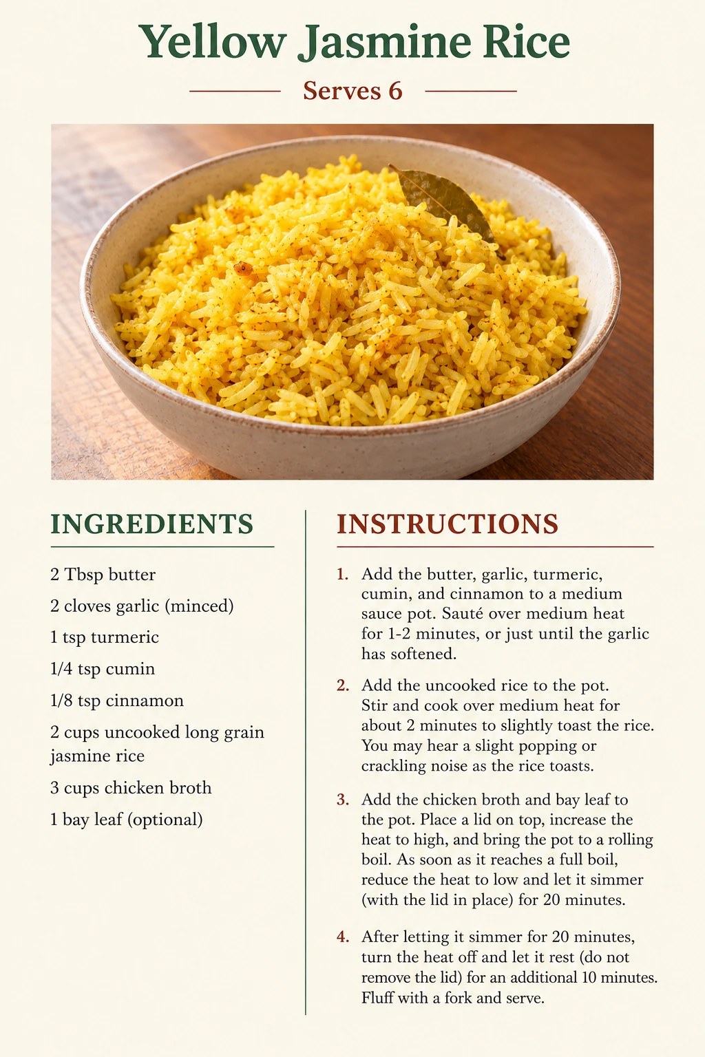Saved Yellow Jasmine Rice recipe card; accessible ingredients and instructions are listed above.