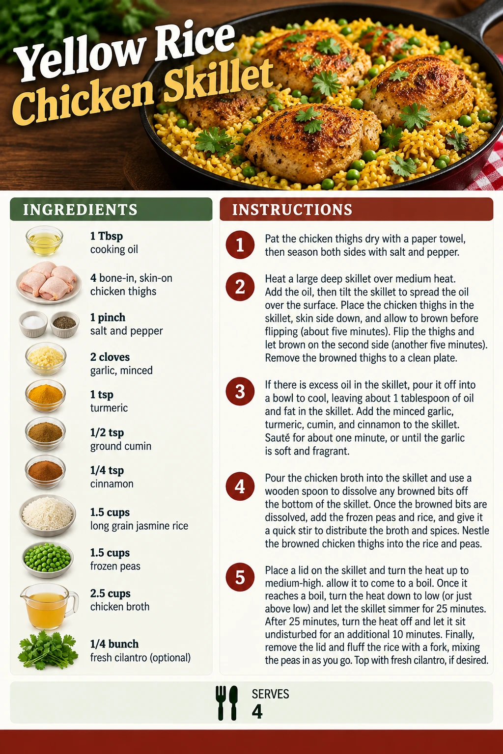 Saved Yellow Rice Chicken Skillet recipe card; accessible ingredients and instructions are listed above.