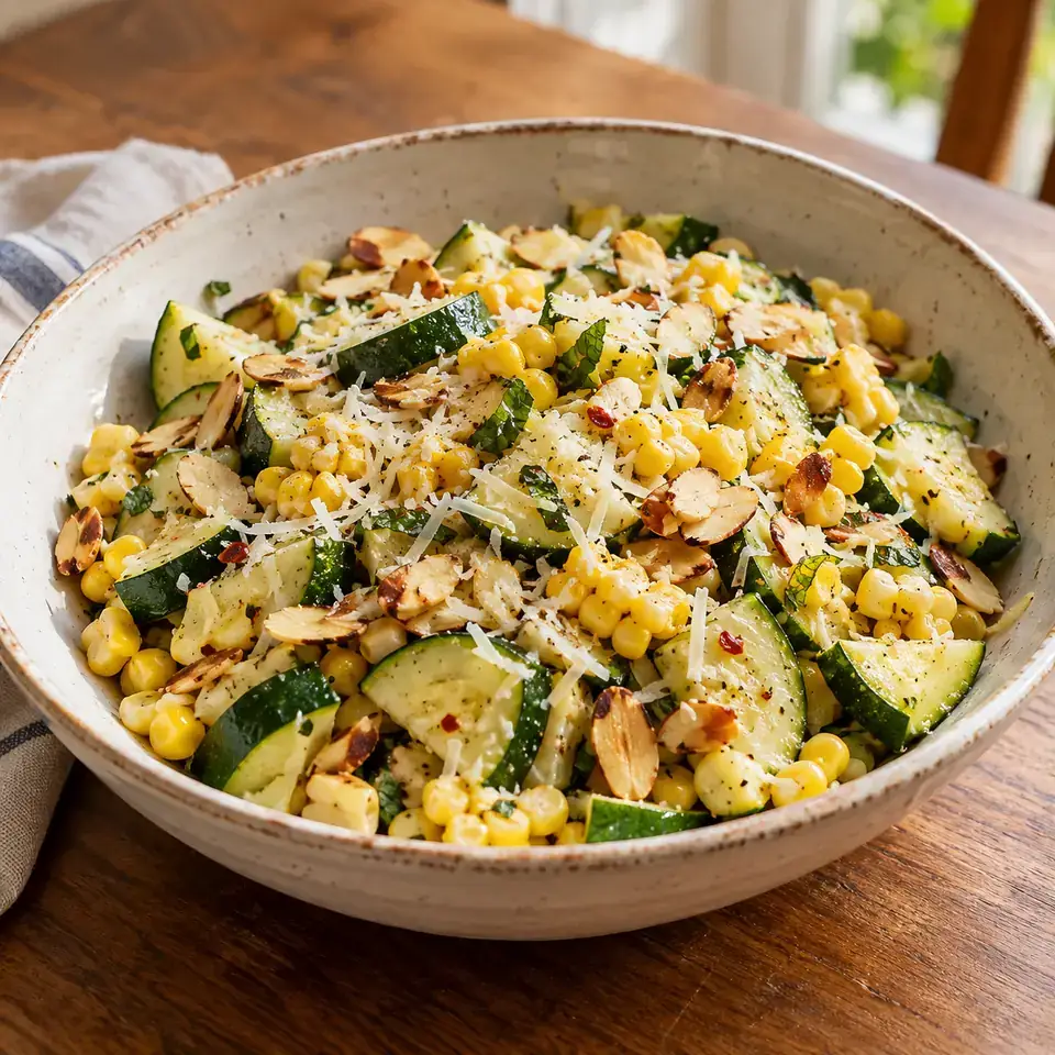 Zucchini, Corn, and Toasted Almond Salad — serving inspiration