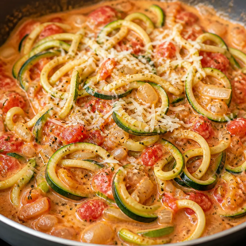 Zucchini pasta with tomato cream sauce — serving inspiration